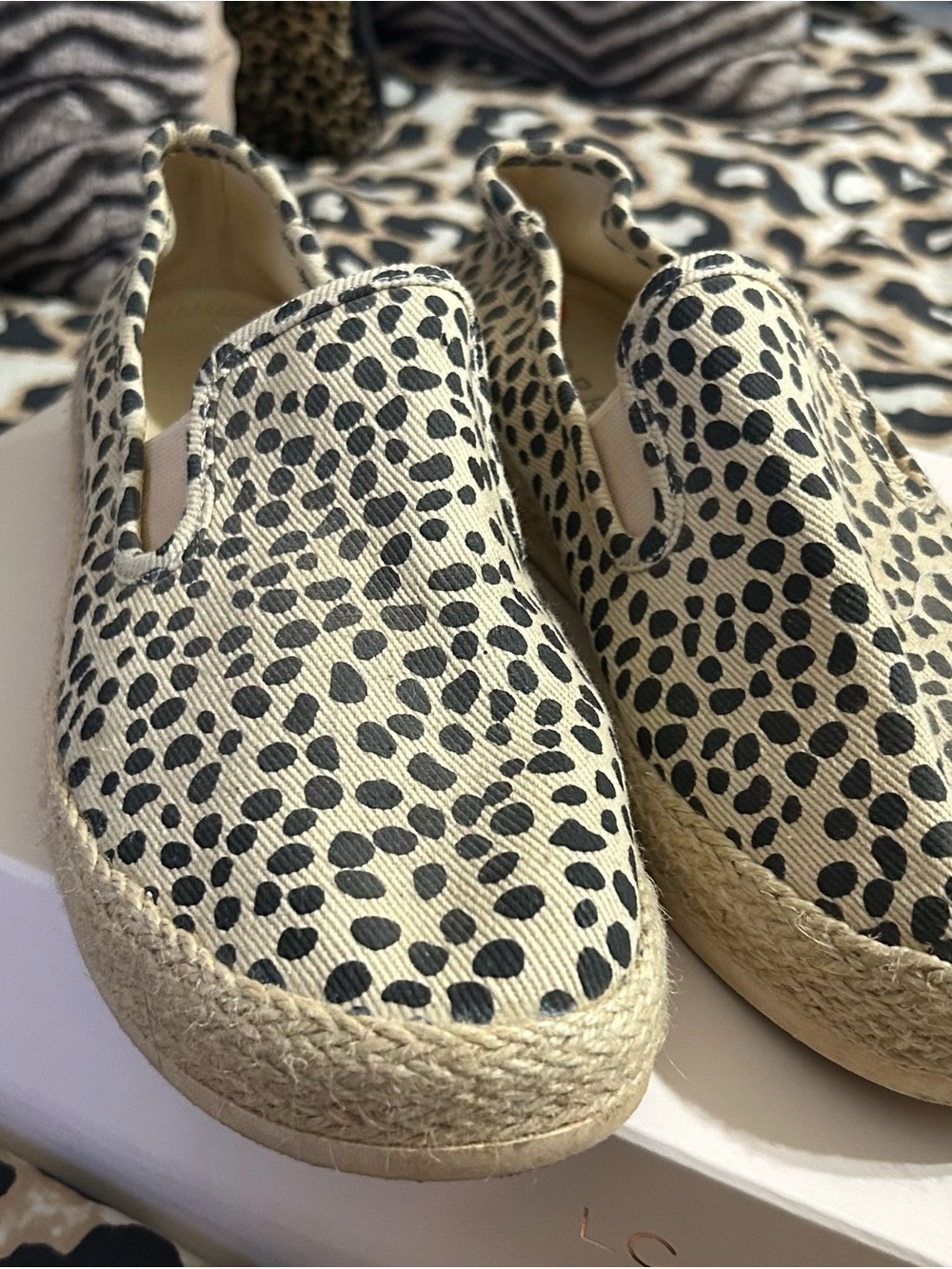 Women's Black Spot Espadrille Slip-On Sneakers in Cream